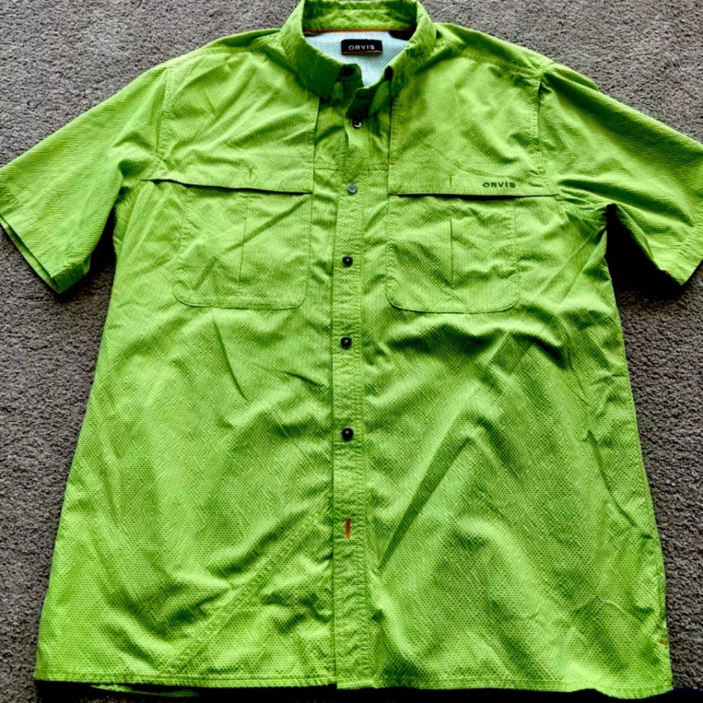 Orvis Men's Green Large Outdoor Hiking Fishing Shirt Short Sleeve